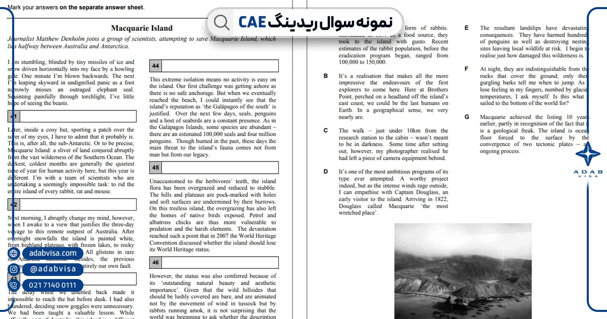 بخش ریدینگ آزمون CAE | ادب ویزا